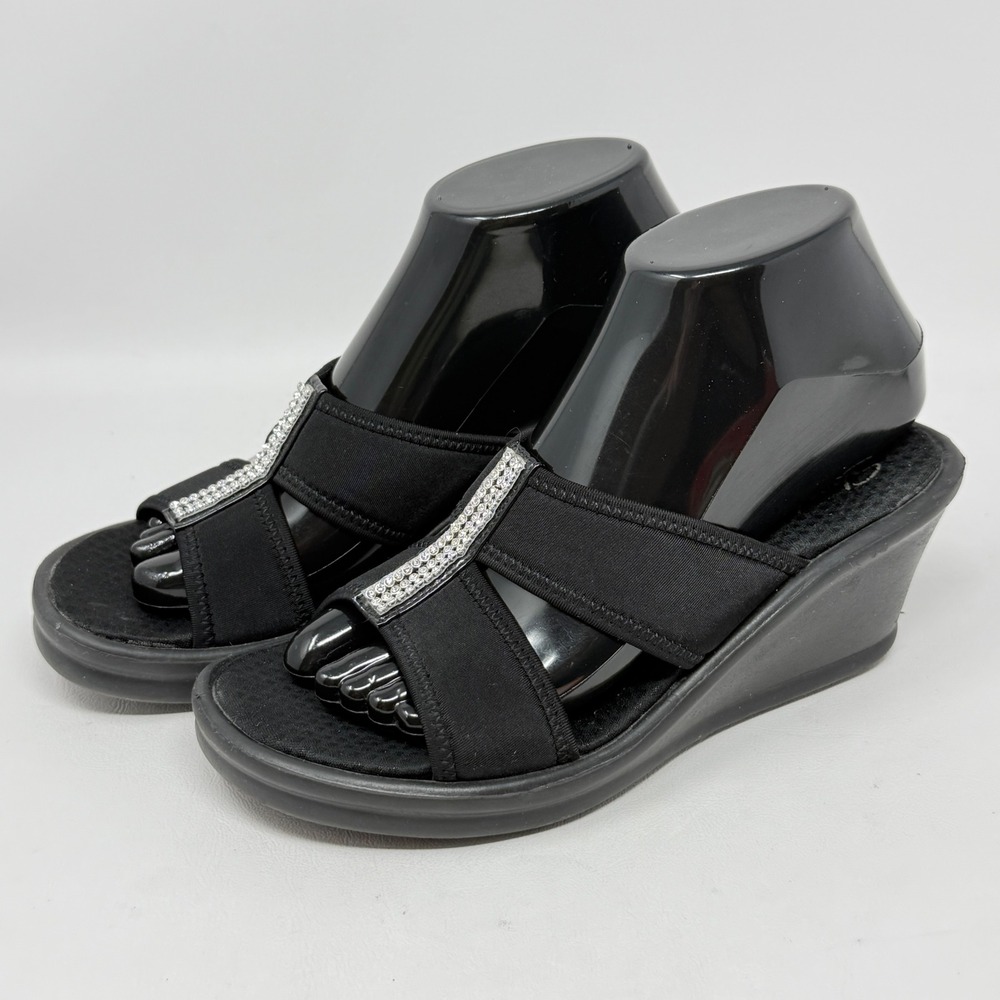 Skechers Cali Rumblers Risk Taker Black Jewel Wedge Sandals 7 Dressy Semi Formal - Picture 11 of 11